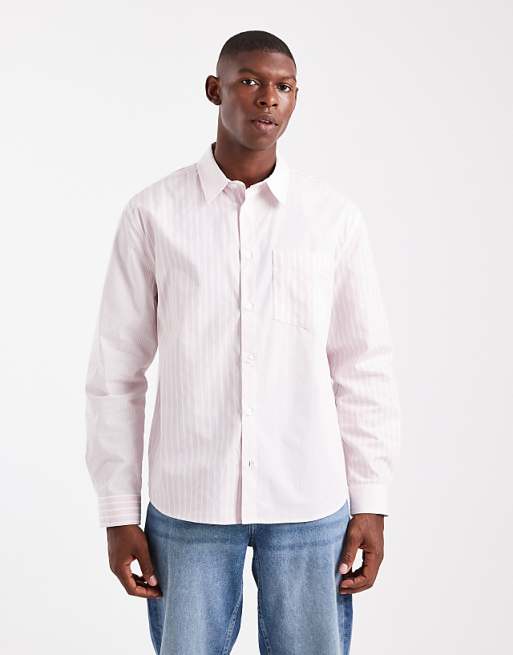 ASOS DESIGN relaxed shirt in pink patchwork stripe