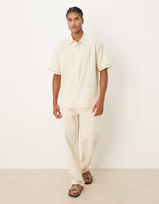 ASOS DESIGN Relaxed Shirt With Back Print In Beige