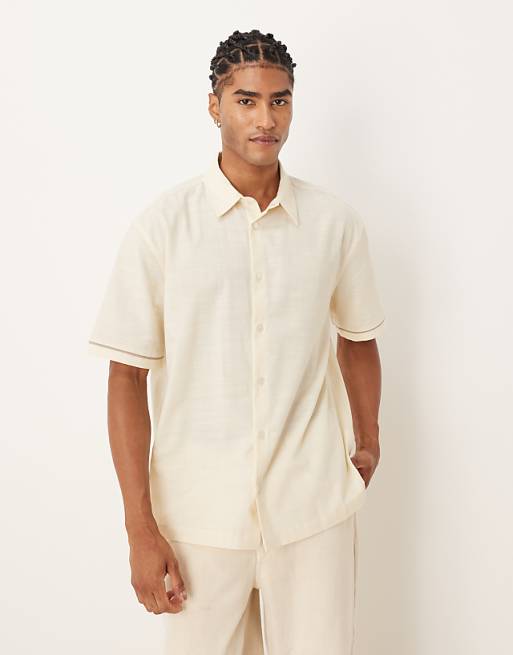 ASOS DESIGN Relaxed Shirt With Back Print In Beige