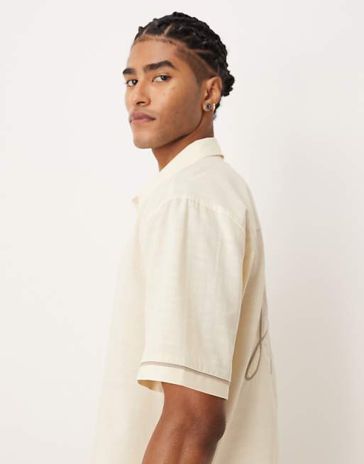 ASOS DESIGN Relaxed Shirt With Back Print In Beige