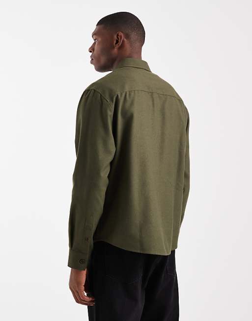 ASOS DESIGN Relaxed Shirt With Badge Detail In Khaki