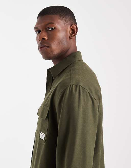 ASOS DESIGN Relaxed Shirt With Badge Detail In Khaki