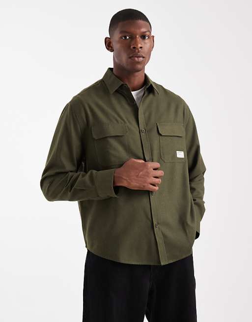 ASOS DESIGN relaxed shirt with badge detail in khaki