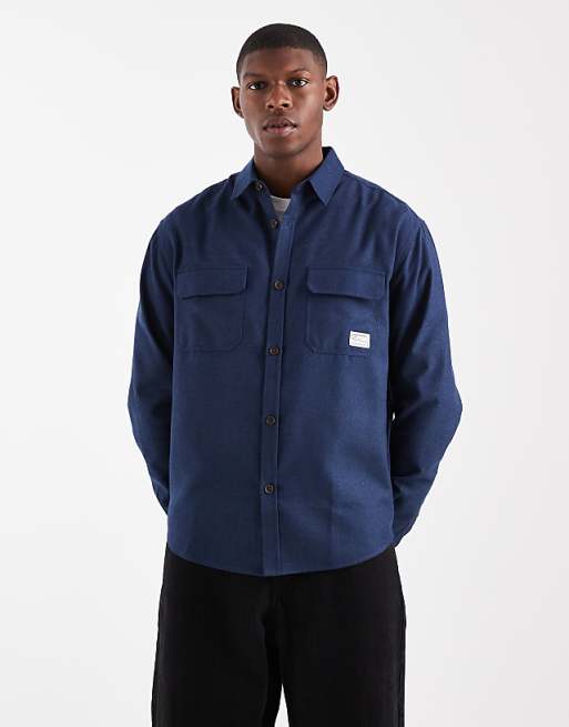ASOS DESIGN relaxed shirt with badge detail in navy