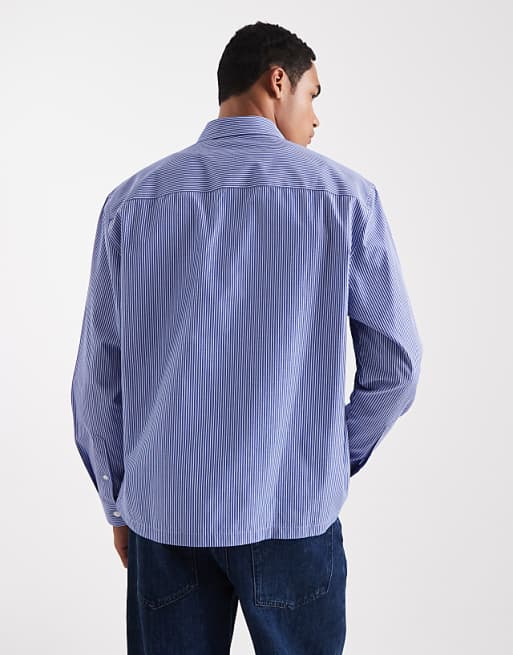 ASOS DESIGN Relaxed Shirt With Cargo Pockets In Blue Stripe