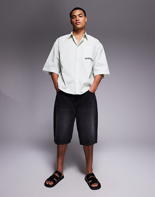 ASOS DESIGN Relaxed Shirt With Chest Embroidery In Light Green