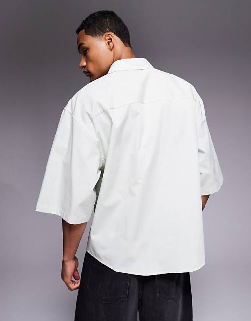 ASOS DESIGN Relaxed Shirt With Chest Embroidery In Light Green