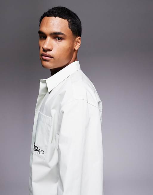 ASOS DESIGN Relaxed Shirt With Chest Embroidery In Light Green