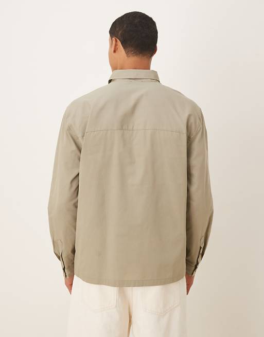 ASOS DESIGN Relaxed Shirt With Chest Embroidery In Khaki