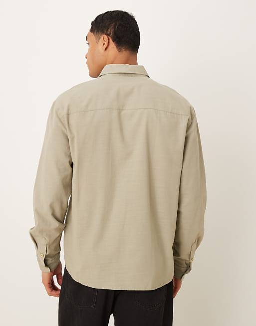 ASOS DESIGN Relaxed Shirt With Chest Embroidery In Khaki
