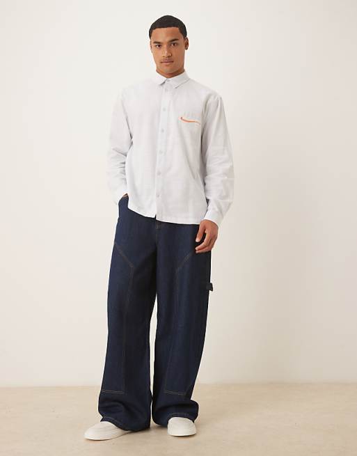 ASOS DESIGN Relaxed Shirt With Chest Embroidery In Blue