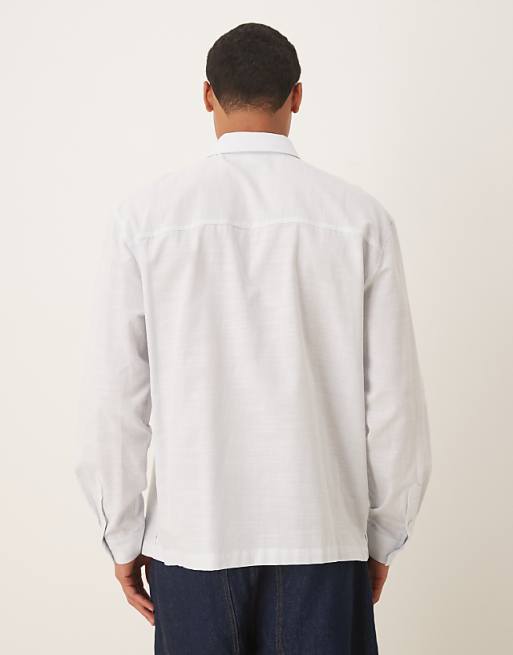 ASOS DESIGN Relaxed Shirt With Chest Embroidery In Blue