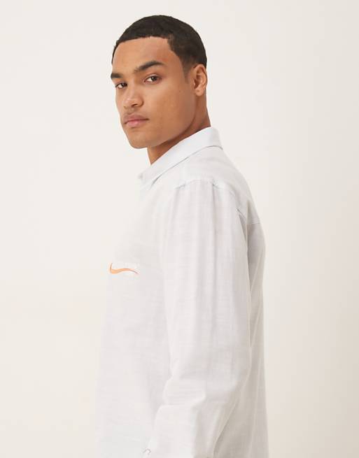ASOS DESIGN Relaxed Shirt With Chest Embroidery In Blue