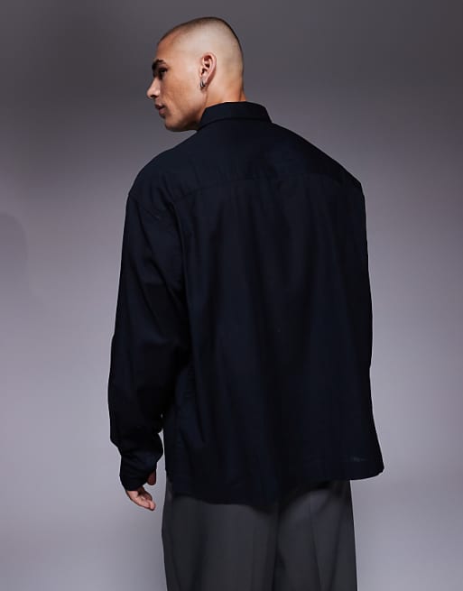 ASOS DESIGN Relaxed Shirt With Lace Insert In Black