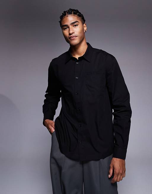 ASOS DESIGN relaxed shirt with pocket detail in black