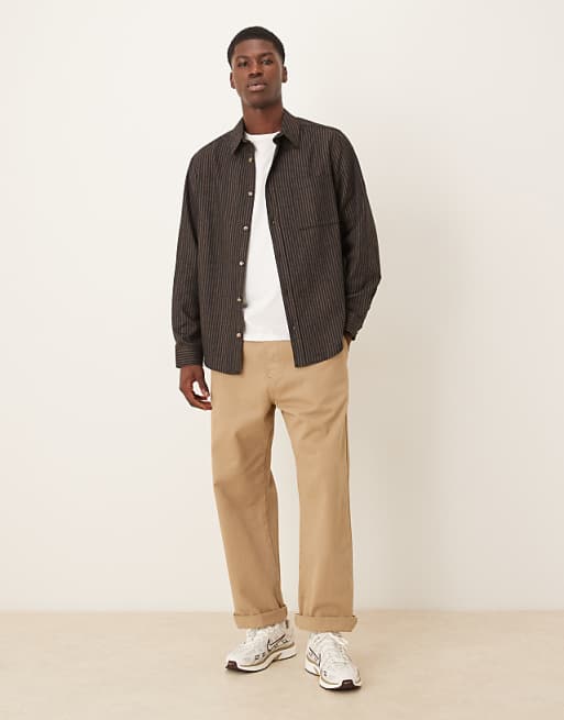 ASOS DESIGN Relaxed Shirt With Pocket In Navy And Brown Stripe