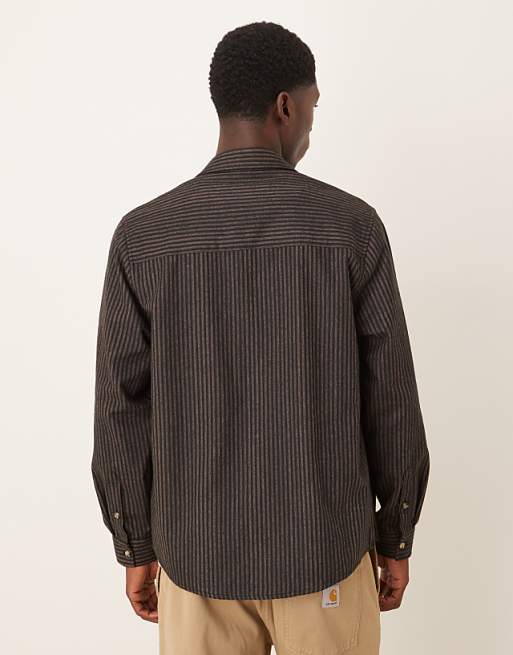 ASOS DESIGN Relaxed Shirt With Pocket In Navy And Brown Stripe