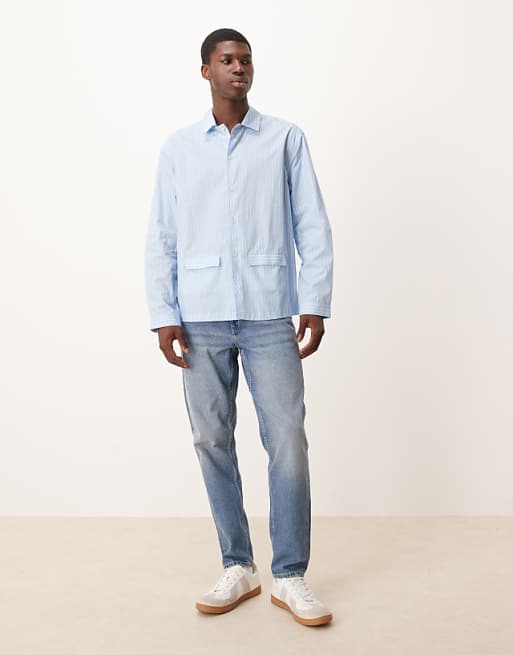 ASOS DESIGN Relaxed Shirt With Pockets In Blue Stripe