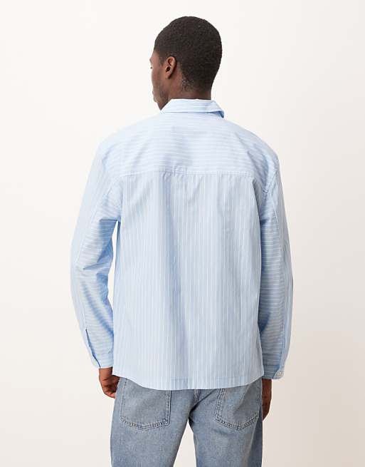 ASOS DESIGN Relaxed Shirt With Pockets In Blue Stripe