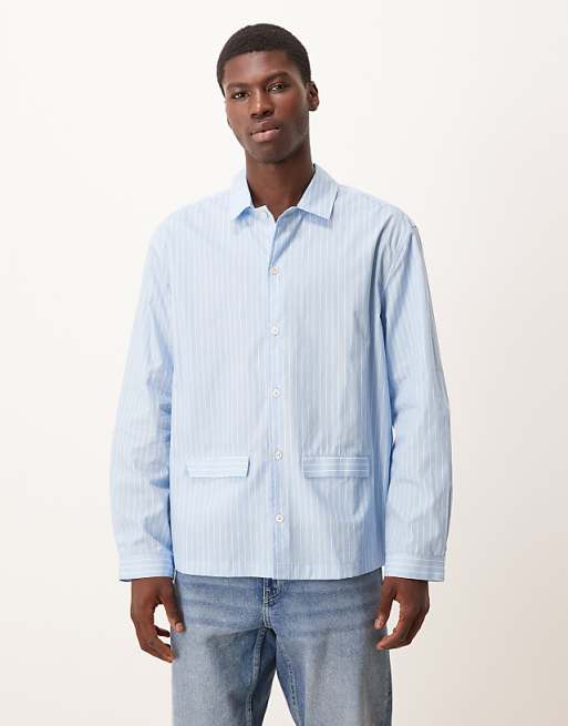 ASOS DESIGN relaxed shirt with pockets in blue stripe