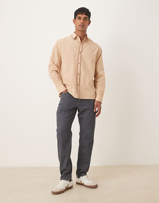 ASOS DESIGN Relaxed Shirt With Stitch Detail In Beige