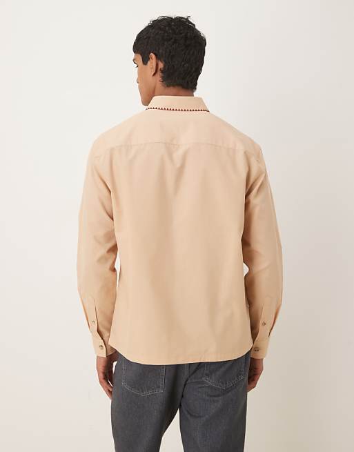 ASOS DESIGN Relaxed Shirt With Stitch Detail In Beige