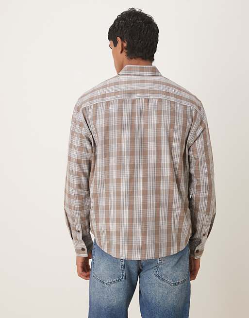 ASOS DESIGN Relaxed Shirt With Workwear Badge Detail In Brown Check