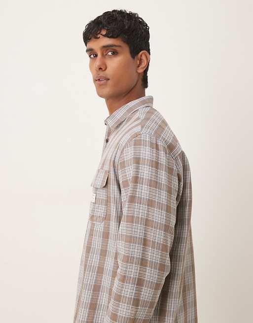 ASOS DESIGN Relaxed Shirt With Workwear Badge Detail In Brown Check