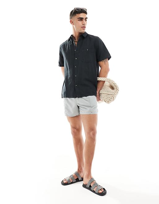 ASOS DESIGN Relaxed Short Sleeve Shirt In Linen Mix In Black