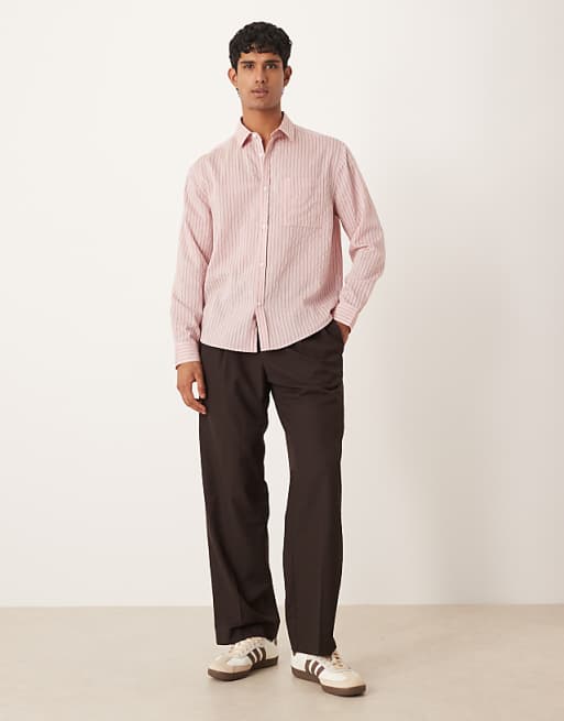 ASOS DESIGN Relaxed Stripe Poplin Shirt In Pink