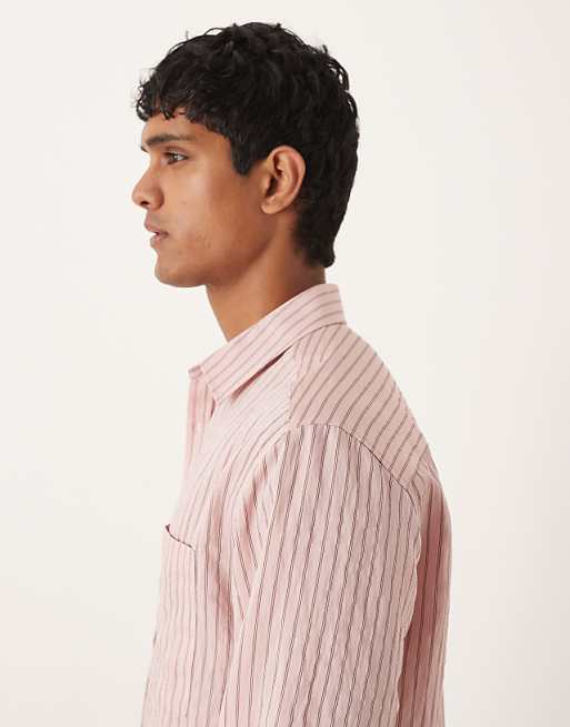 ASOS DESIGN Relaxed Stripe Poplin Shirt In Pink
