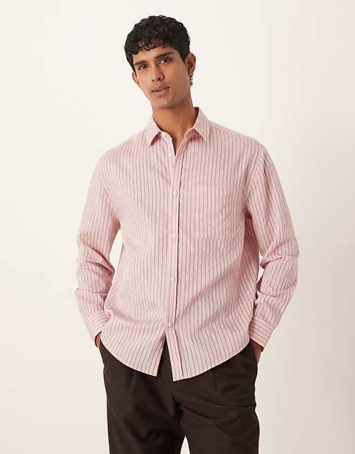 ASOS DESIGN relaxed stripe poplin shirt in pink