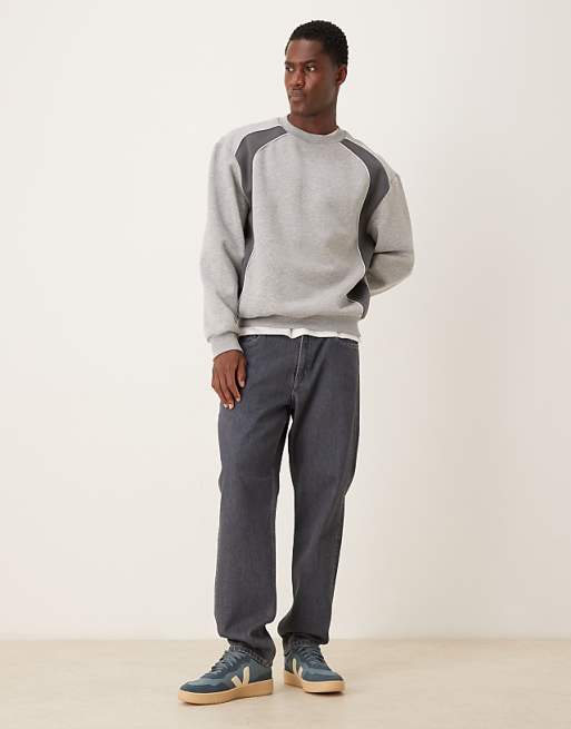 ASOS DESIGN Relaxed Sweatshirt With Contrast Panels And Piping In Grey Marl