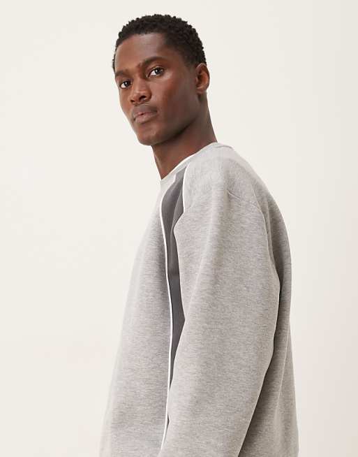 ASOS DESIGN Relaxed Sweatshirt With Contrast Panels And Piping In Grey Marl