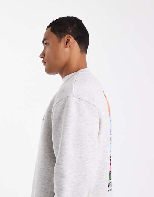 ASOS DESIGN Relaxed Sweatshirt With Souvenir Print In White Marl
