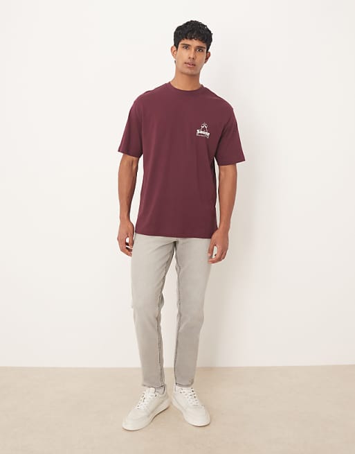 ASOS DESIGN Relaxed T-shirt Glass Print In Burgundy