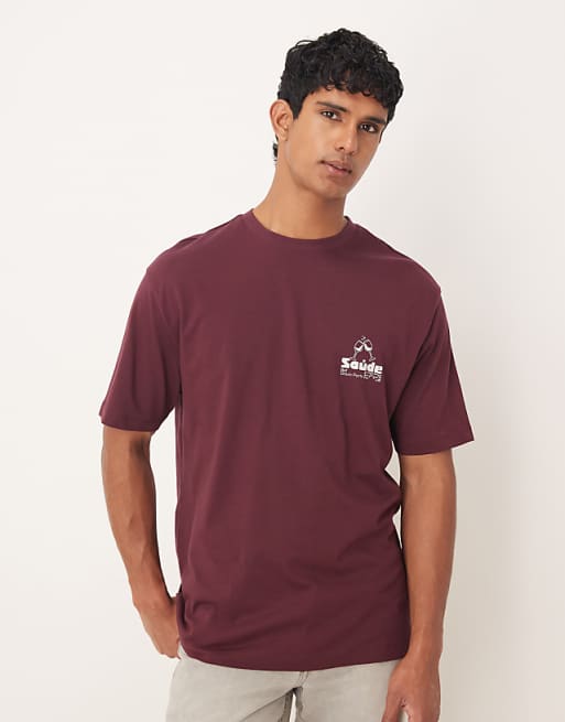 ASOS DESIGN relaxed t-shirt glass print in burgundy