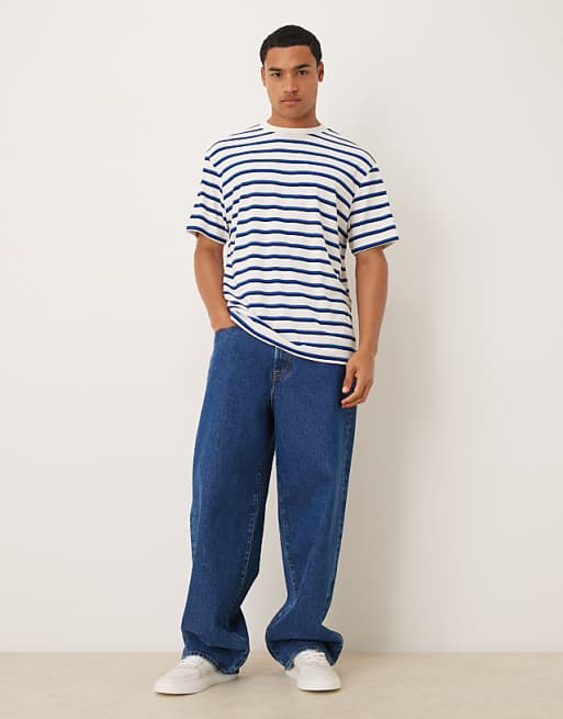 ASOS DESIGN Relaxed T-shirt In Blue And White Stripe Texture