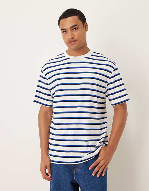 ASOS DESIGN Relaxed T-shirt In Blue And White Stripe Texture
