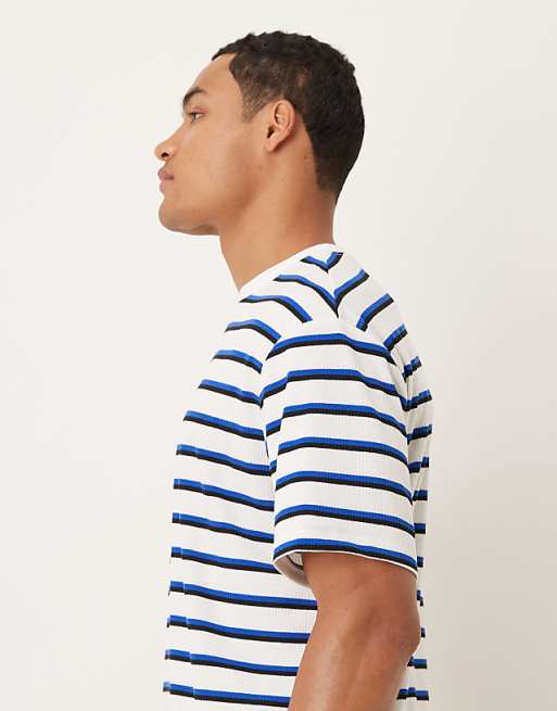 ASOS DESIGN Relaxed T-shirt In Blue And White Stripe Texture