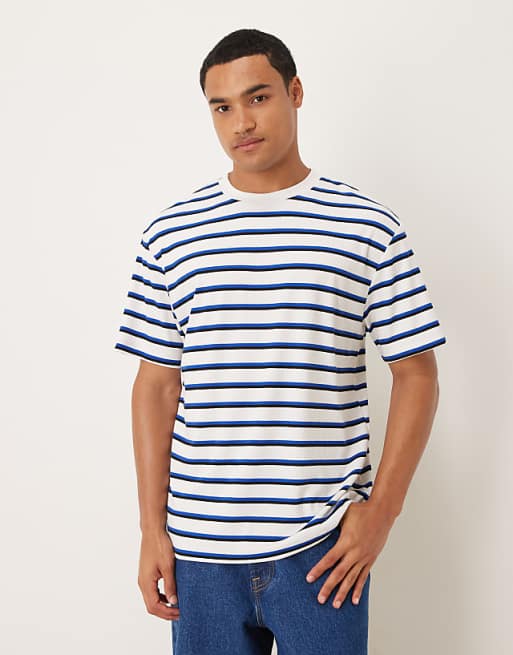 ASOS DESIGN relaxed t-shirt in blue and white stripe texture