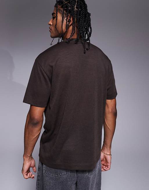 ASOS DESIGN Relaxed T-shirt In Brown Linen Look
