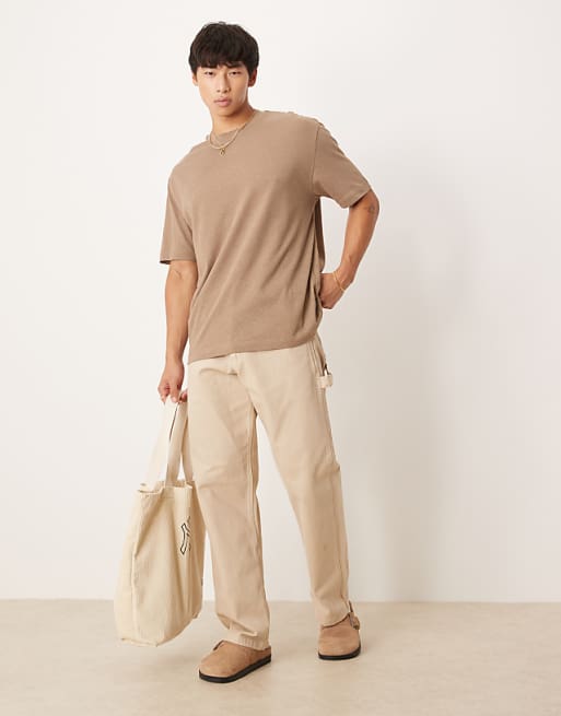 ASOS DESIGN Relaxed T-shirt In Brown Linen Mix
