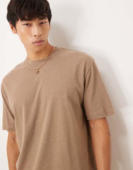ASOS DESIGN Relaxed T-shirt In Brown Linen Mix