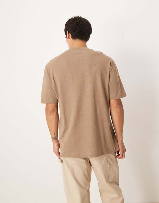 ASOS DESIGN Relaxed T-shirt In Brown Linen Mix