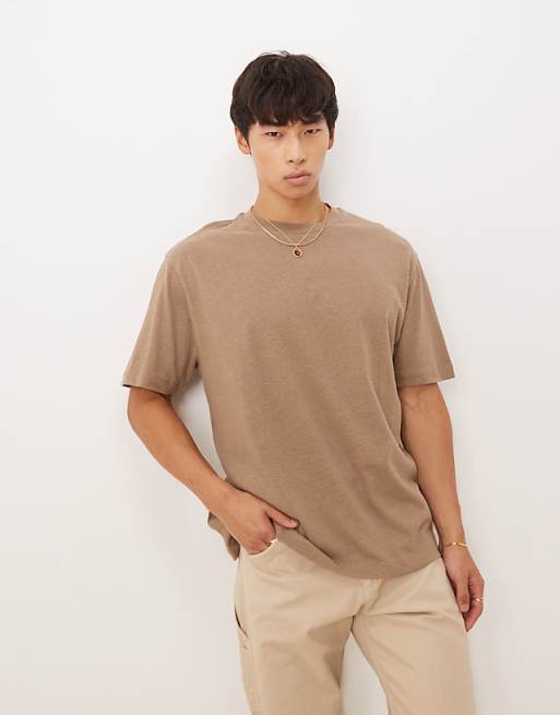 ASOS DESIGN relaxed t-shirt in brown linen mix