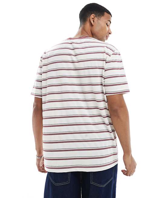 ASOS DESIGN Relaxed T-shirt In Burgundy And Off White Stripe