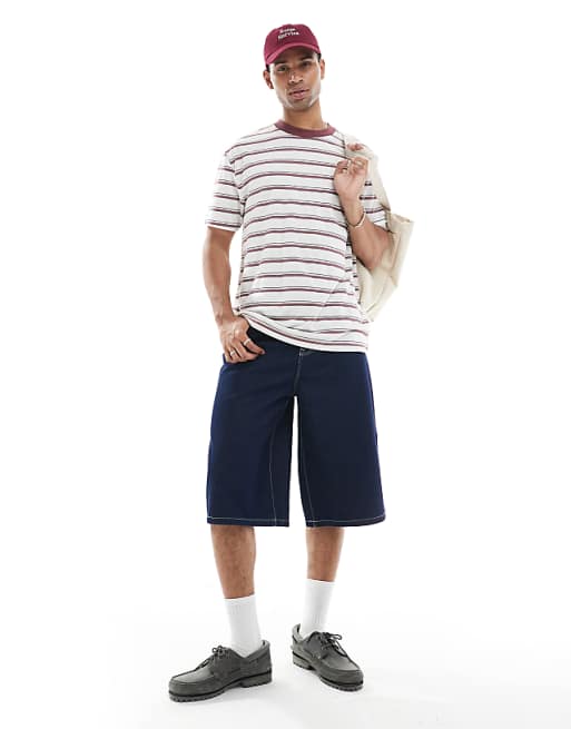 ASOS DESIGN Relaxed T-shirt In Burgundy And Off White Stripe