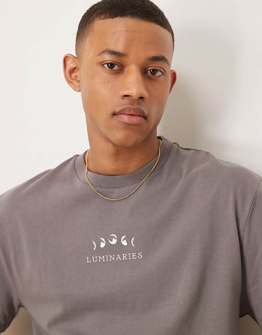 ASOS DESIGN Relaxed T-shirt In Grey With Celestial Chest Print