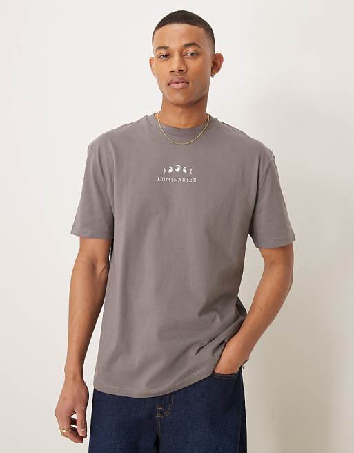 ASOS DESIGN relaxed t-shirt in grey with celestial chest print